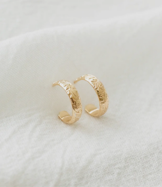 Floral Huggie Hoops 14K GF