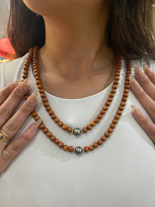 Tahitian Pearl w/Sandal Wood Necklace SML